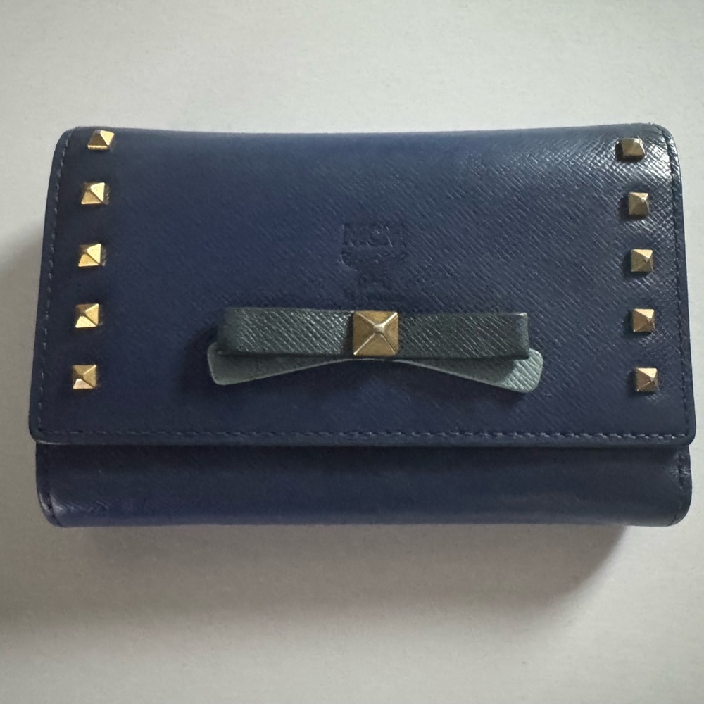 MCM Blue Studded Trifold Wallet